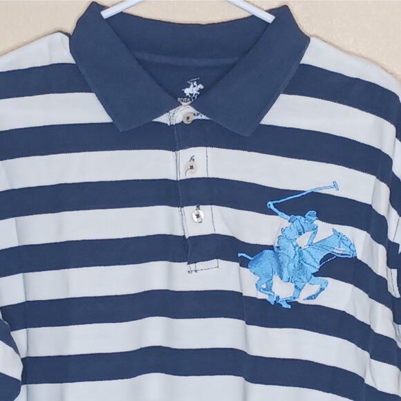 Beverly Hills Polo Club Shirt Mens XL Blue Striped Big Pony Logo No. 2 Rugby - Picture 3 of 9